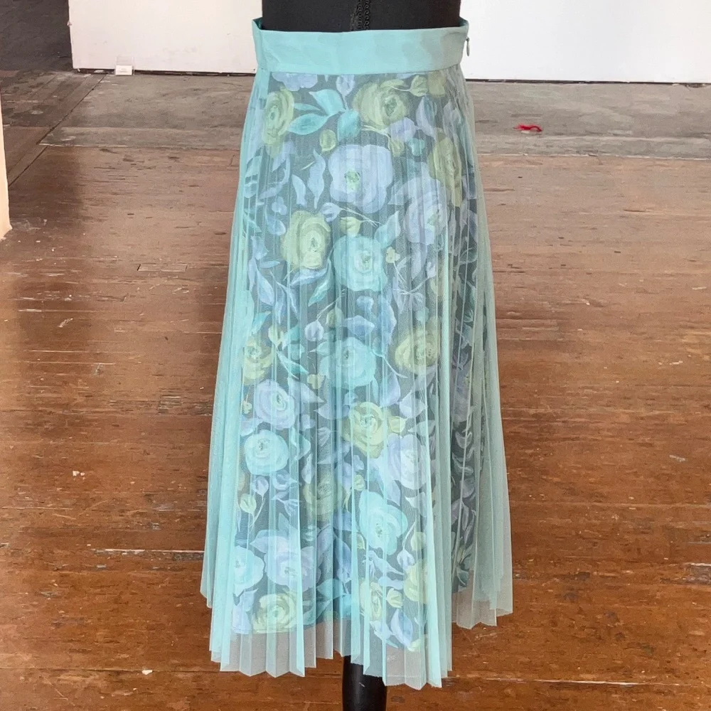 Burberry London, silk and sheer overlay skirt